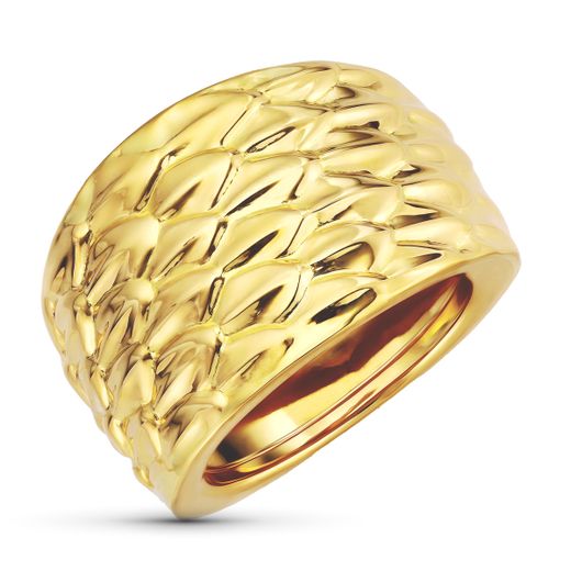 18K Sortija Oro Amarillo Detalles En Brillo. Ancho: 16,5 Mm