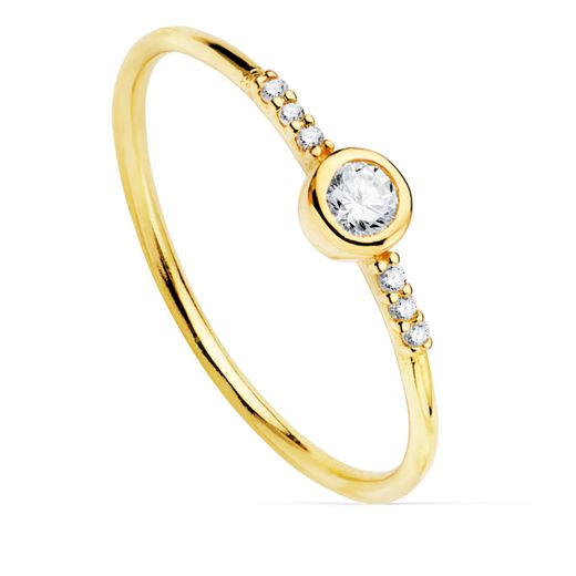 18K Sortija Oro Amarillo Diamantes 0.140 Qts. G-Vs2. Diamante 3 Mm Y 6 De 1 Mm