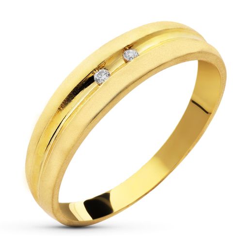 18K Sortija Oro Amarillo Diamantes Talla Brillante 0,05 Qts. Ancho 4,5Mm