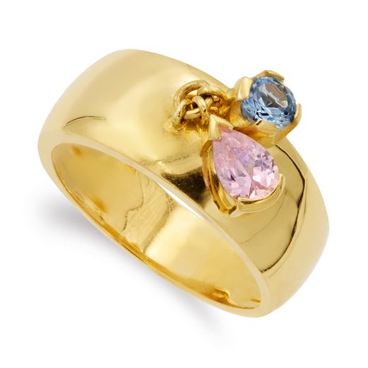 18K Sortija Oro Amarillo Dos Piedras Color Rosa Y Aguamarina. Ancho: 8,5 M