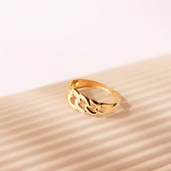 18K Sortija Oro Amarillo Eslabones En Brillo. Ancho: 7 Mm