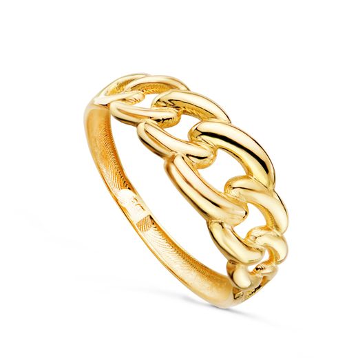 18K Sortija Oro Amarillo Eslabones En Brillo. Ancho: 7 Mm