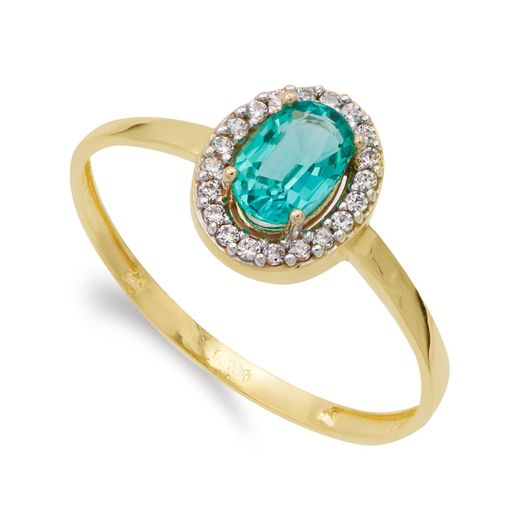 18K Sortija Oro Amarillo Esmeralda 6 X 4 Mm 0.49 Qts. Ancho 8 X 6 Mm