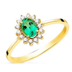 18K Sortija Oro Amarillo Esmeralda 6X4Mm 0,39 Qts. Diamantes 0,140 Qts. Vs2-G 9,5X8 Mm