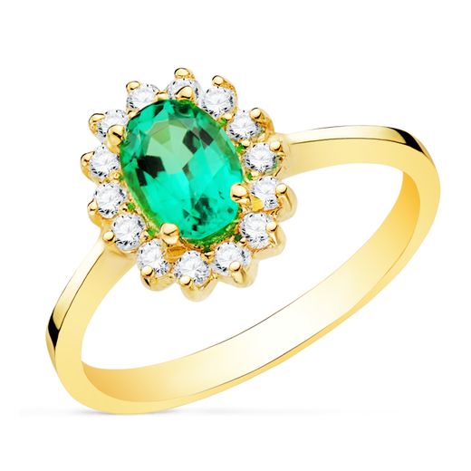 18K Sortija Oro Amarillo Esmeralda 7X5 Mm 0,75 Qts. Diamantes 0,290 Qts. Vs2-G 11,5X9,5 Mm