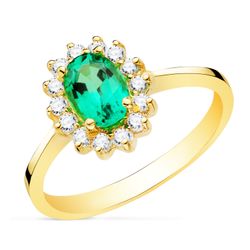 18K Sortija Oro Amarillo Esmeralda 7X5 Mm 0,75 Qts. Diamantes 0,290 Qts. Vs2-G 11,5X9,5 Mm