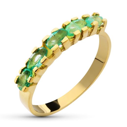 18K Sortija Oro Amarillo Esmeraldas. Ancho: 3,5 Mm