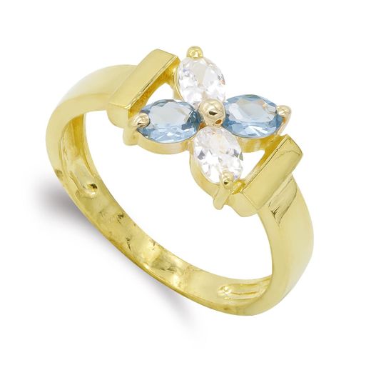 18K Sortija Oro Amarillo Flor Circonita Marquise. Ancho: 8 Mm