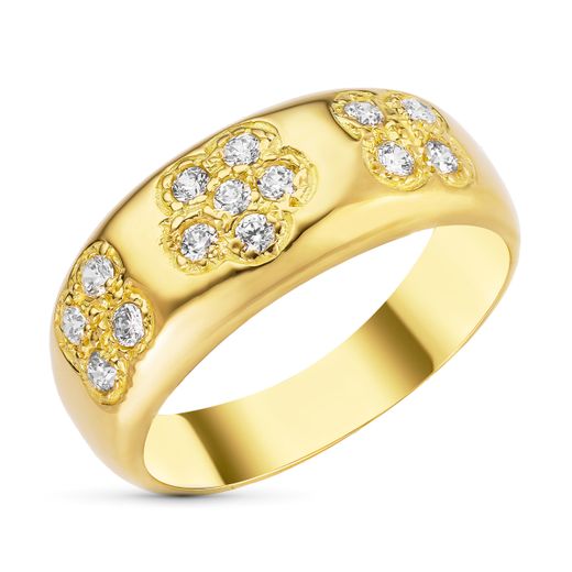 18K Sortija Oro Amarillo Flores Con Circonitas. Ancho: 8,5 Mm