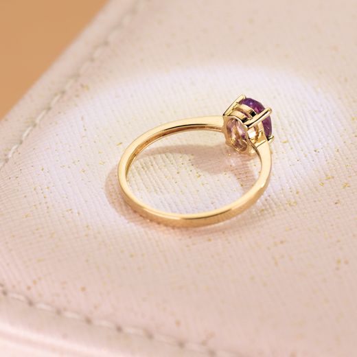 18K Sortija Oro Amarillo Garras Piedra Amatista 7 X 5Mm Ancho Cuerpo 2Mm
