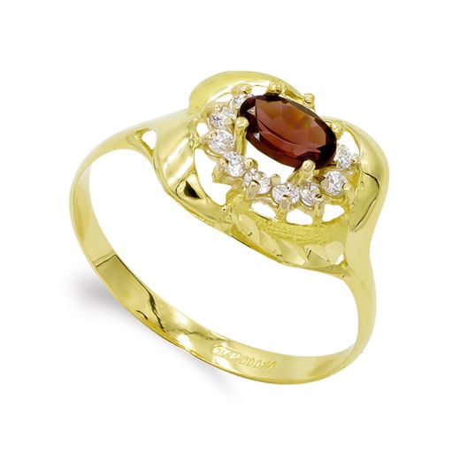 18K Sortija Oro Amarillo Granate 6 X 4,5Mm Y Circonitas. Ancho: 11 Mm