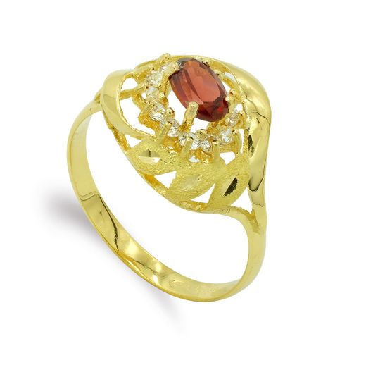 18K Sortija Oro Amarillo Granate 6X4 Mm. Ancho: 13 Mm