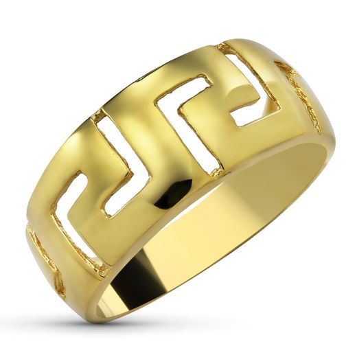 18K Sortija Oro Amarillo Greca Calada Brillo. Ancho: 9 Mm