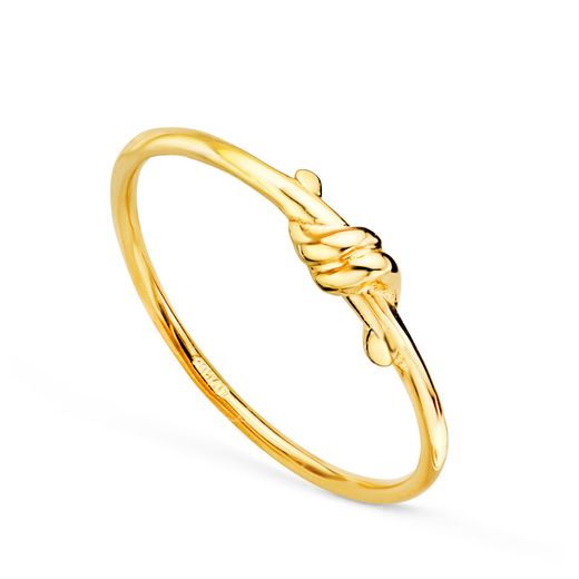 18K Sortija Oro Amarillo Lisa Con Nudo En Brillo. Ancho: 3,3 Mm