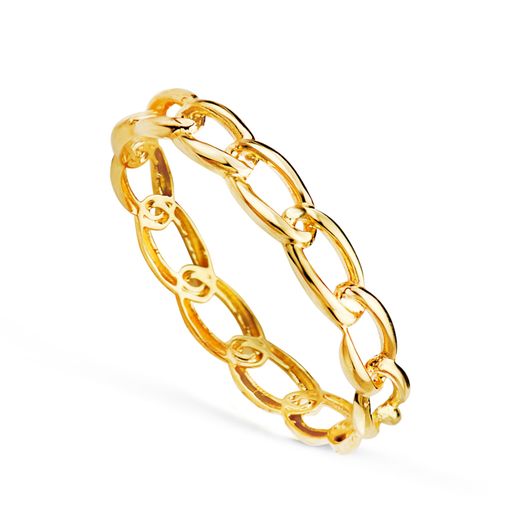 18K Sortija Oro Amarillo Lisa Eslabones Bilbao En Brillo. Ancho: 3 Mm
