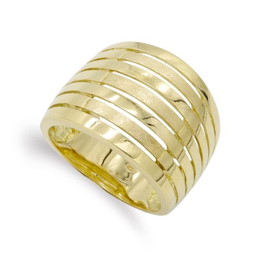 18K Sortija Oro Amarillo Maciza Calada Mate Y Brillo. Ancho: 16 Mm