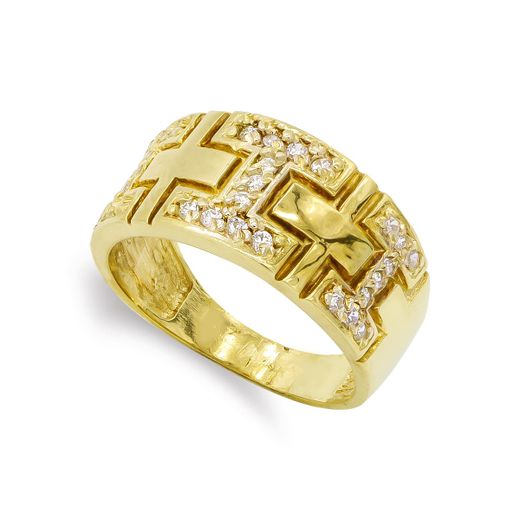 18K Sortija Oro Amarillo Maciza Con Circonitas. Ancho: 10 Mm
