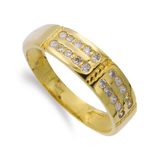 18K Sortija Oro Amarillo Maciza Con Circonitas. Ancho 6 Mm