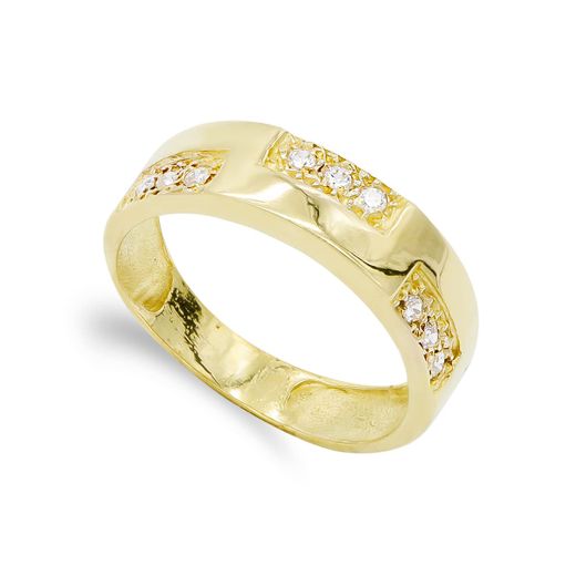 18K Sortija Oro Amarillo Maciza Con Circonitas. Ancho: 6 Mm