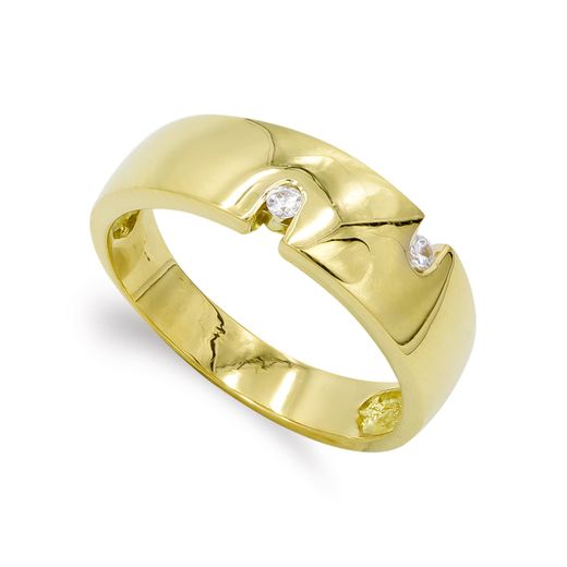 18K Sortija Oro Amarillo Maciza Con Circonitas. Ancho: 7 Mm