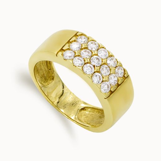 18K Sortija Oro Amarillo Maciza Con Circonitas. Ancho: 7,5 Mm