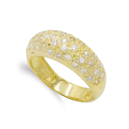 18K Sortija Oro Amarillo Maciza Con Circonitas. Ancho: 8,5 Mm