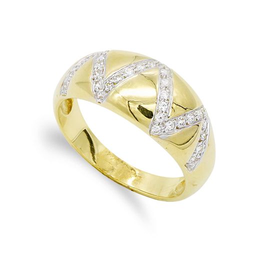 18K Sortija Oro Amarillo Maciza Con Circonitas. Ancho: 9 Mm