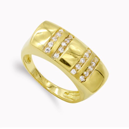 18K Sortija Oro Amarillo Maciza Con Circonitas. Ancho: 9 Mm