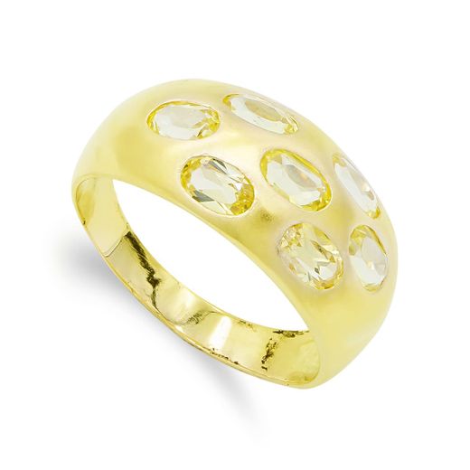 18K Sortija Oro Amarillo Maciza Con Circonitas. Ancho: 9,5 Mm