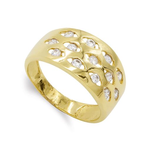 18K Sortija Oro Amarillo Maciza Con Cironitas Y Calada. Ancho: 10,5 Mm