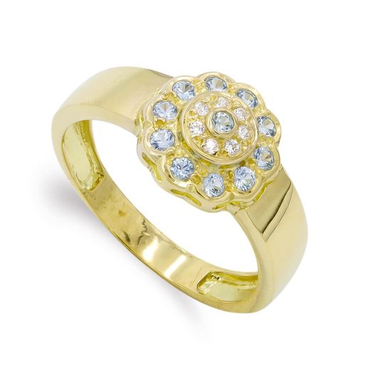 18K Sortija Oro Amarillo Maciza Con Cuajo De Circonitas. Ancho: 10,5 Mm