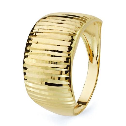 18K Sortija Oro Amarillo Maciza Tallada Brillo. Ancho: 11Mm