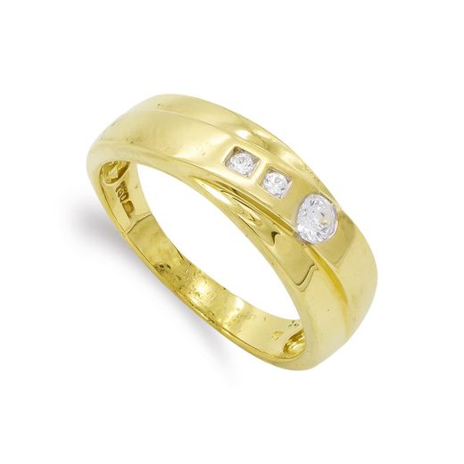 18K Sortija Oro Amarillo Macizo Con Circonitas. Ancho: 6 Mm