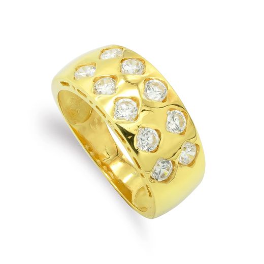 18K Sortija Oro Amarillo Macizo Con Circonitas. Ancho 8 Mm