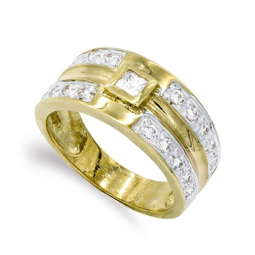 18K Sortija Oro Amarillo Macizo Con Circonitas. Ancho: 9,5 Mm