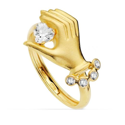18K Sortija Oro Amarillo Mano Con Piedra Corazon