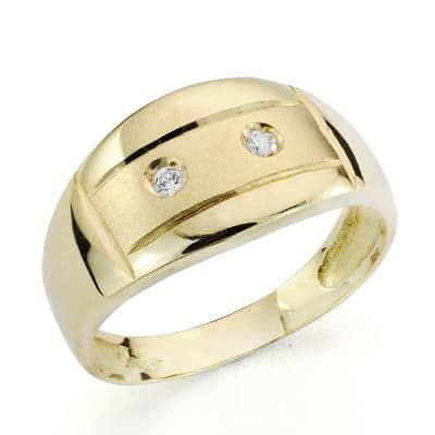 18K Sortija Oro Amarillo Mate Y Brillo Con Circonitas. Ancho: 10 Mm