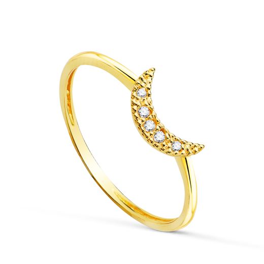 18K Sortija Oro Amarillo Media Luna Con Circonita 9X5 Mm. Ancho Cuerpo: 1Mm