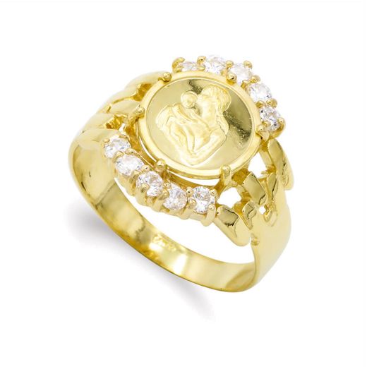 18K Sortija Oro Amarillo Moneda Madre Circonitas Panter