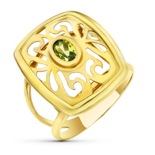 18K Sortija Oro Amarillo Motivo Calado Con Piedra Olivina