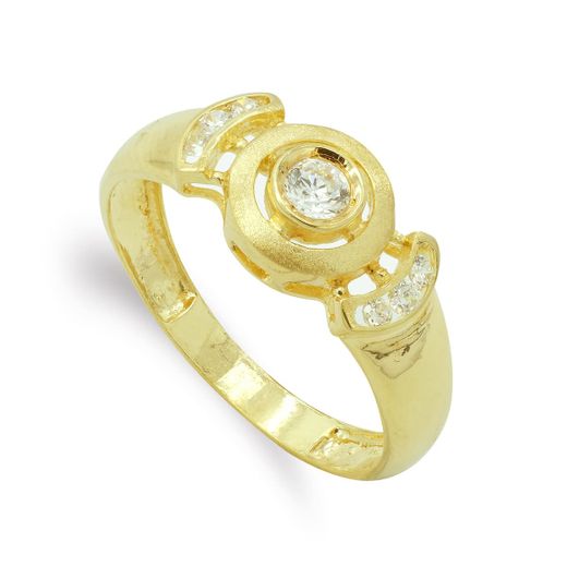 18K Sortija Oro Amarillo Motivo Circulo Con Circonita. Ancho: 8,5 Mm