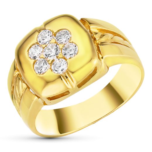 18K Sortija Oro Amarillo Motivo Cuadrado Con Circonitas. Ancho: 12 Mm