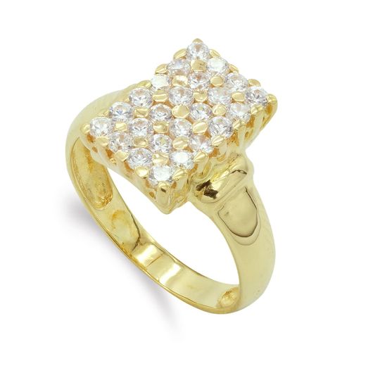 18K Sortija Oro Amarillo Motivo Rectangular Con Circonitas. Ancho: 13 X9 Mm