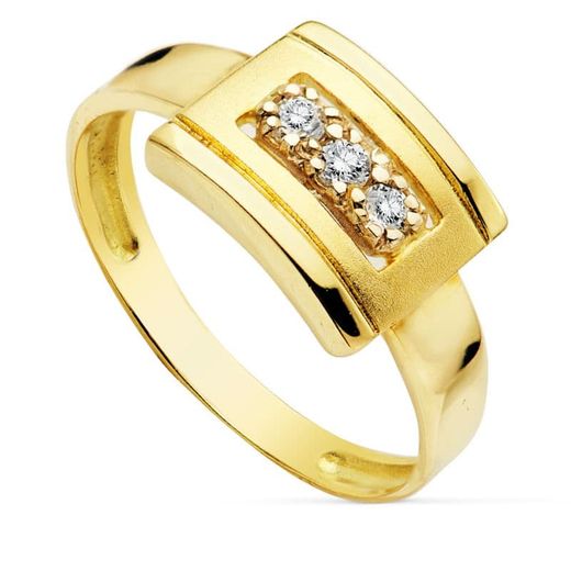 18K Sortija Oro Amarillo Motivo Rectangular Con Circonitas. Ancho: 8,5 Mm