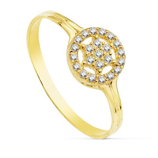18K Sortija Oro Amarillo Motivo Redondo Calado Con Circonitas. Ancho: 8 Mm