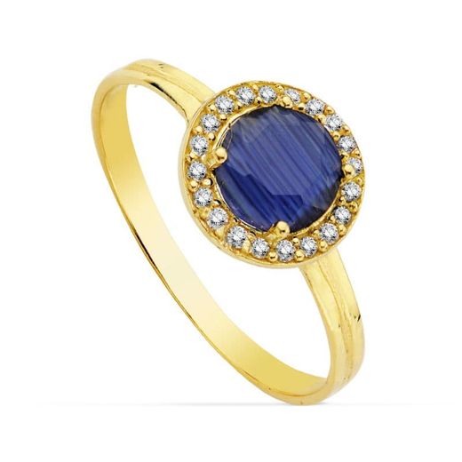 18K Sortija Oro Amarillo Motivo Redondo Circonita Azul 6 Mm. Ancho: 9 Mm