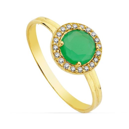 18K Sortija Oro Amarillo Motivo Redondo Circonita Verde 6 Mm. Ancho: 9 Mm