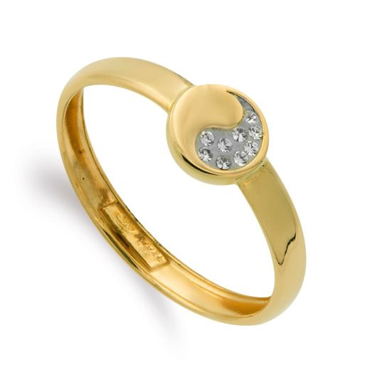 18K Sortija Oro Amarillo Motivo Redondo Con Circonitas. Ancho: 6,5 Mm