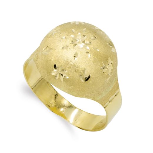 18K Sortija Oro Amarillo Motivo Redondo Lapidada. Ancho: 16Mm. Alto: 7Mm