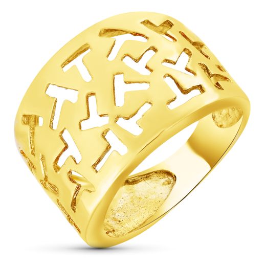 18K Sortija Oro Amarillo Motivos Calados En Brillo. Ancho: 15 Mm